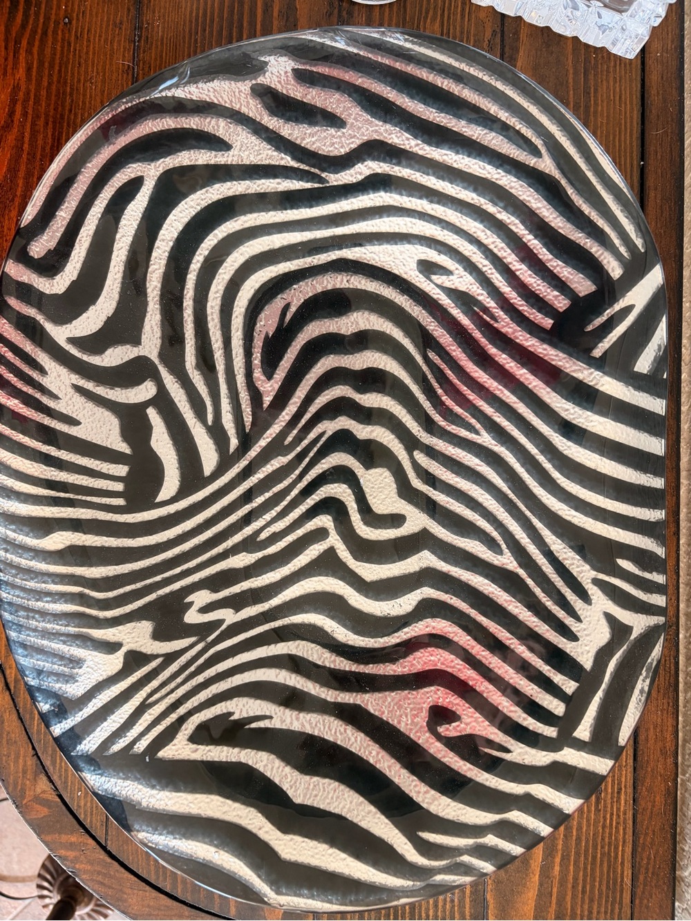 Decorative Zebra Stripe Glass Tray - Black and White